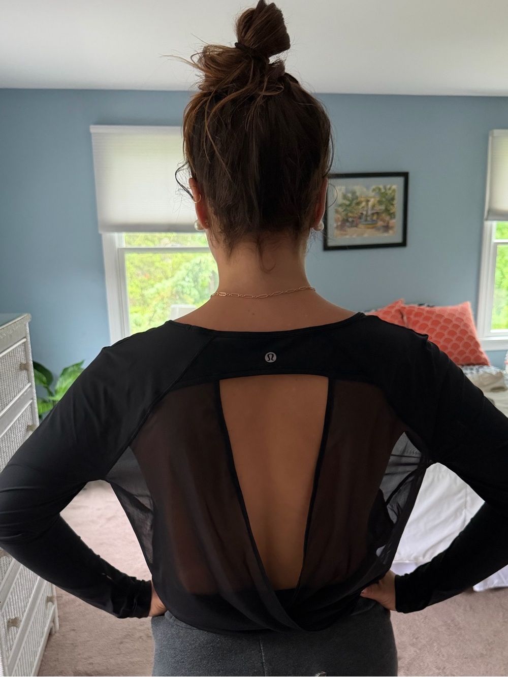 lululemon athletica Black Open-Back Long Sleeve Mesh Top